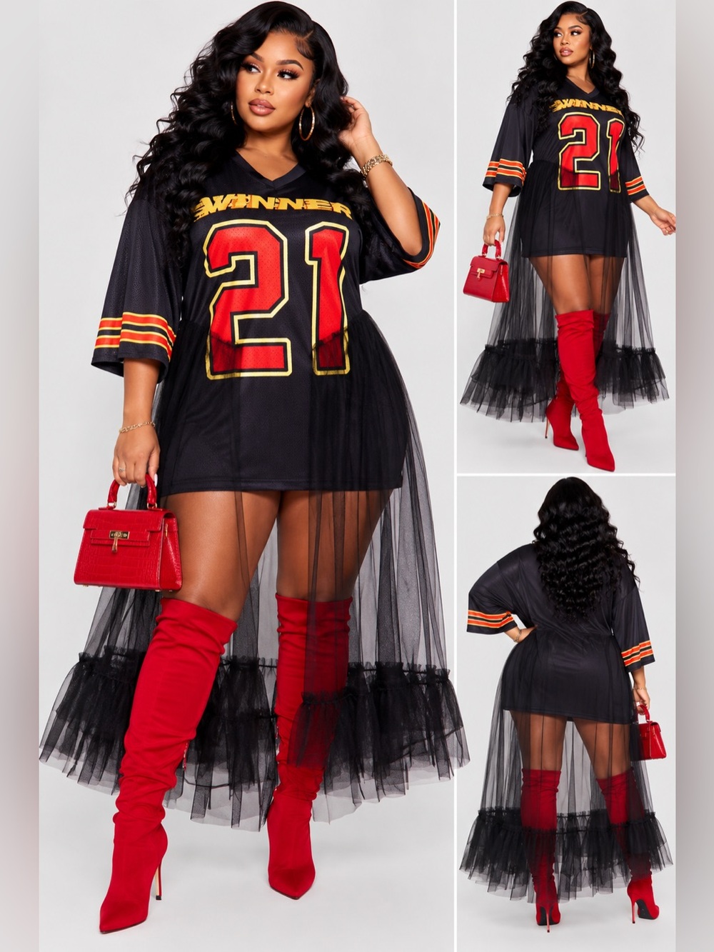 Black Sheer Tulle Football Tee